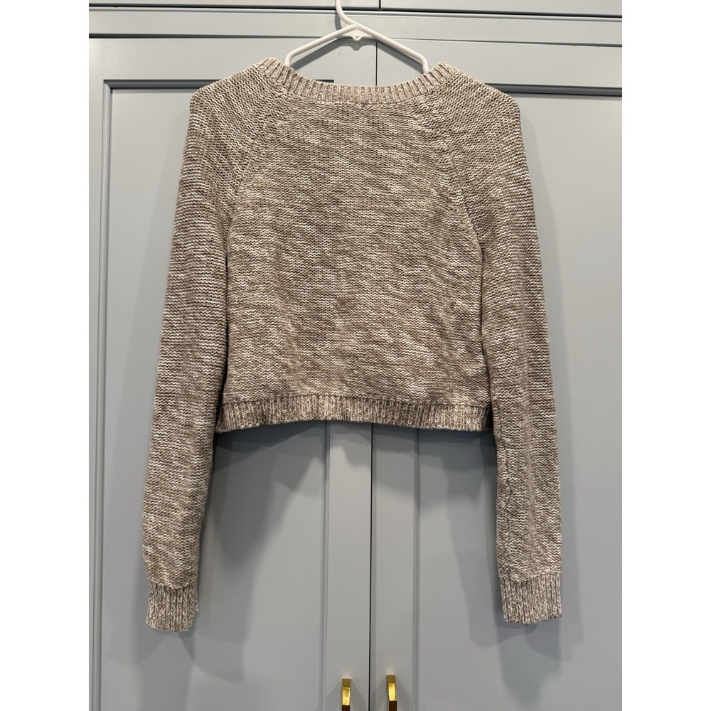 NWT Express Crop Knit Sweater Beige Stripe Minimalist Heritage Classy Preppy - Picture 4 of 5